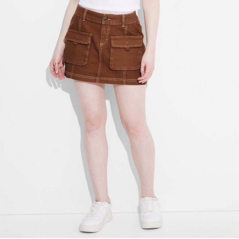 Women's Wild Fable Denim Cargo Mini Skirt Brown Size Small